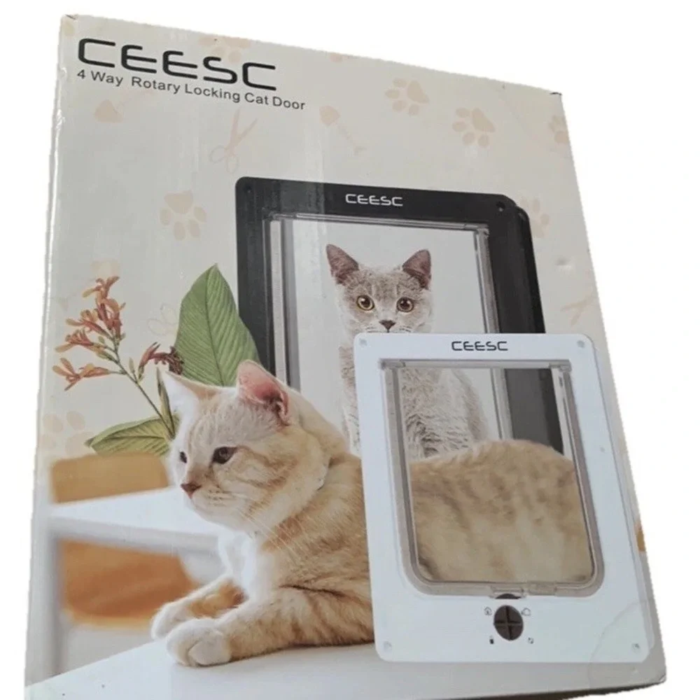 CEESC Size XL‎ White 4-Way Rotary Locking Cat Door